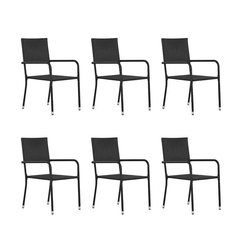 Garden Dining Chair Set of 6 Black Pe Rattan, Steel Standard