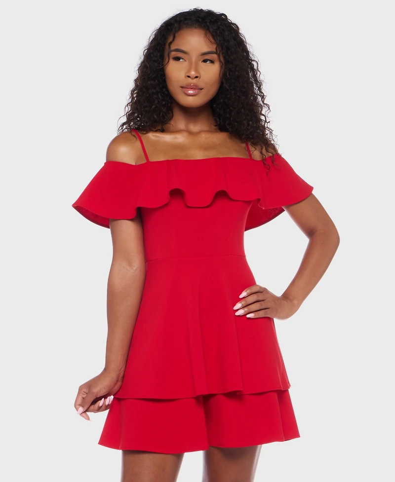 B Darlin Juniors' Ruffled Off-The-Shoulder Dress