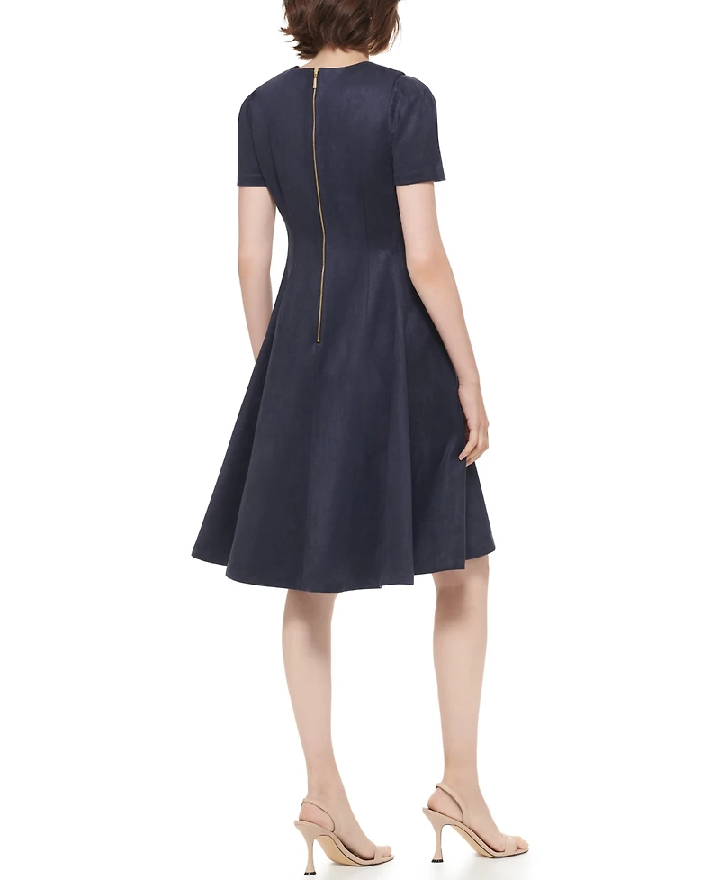 Calvin Klein Petite Short-Sleeve Scuba Suede Dress