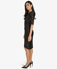 Calvin Klein Petite Sequined Puff-Sleeve Dress