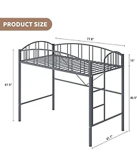 gaomon Loft Bed Twin Size, Heavy Duty Metal Loft Bed Frame with Arched Guardrail and Safety Ladder, Space-Saving, No Box Spring Needed, Matte Gray