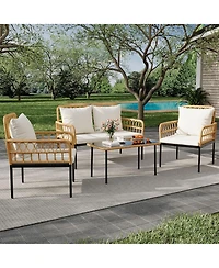 gaomon 4 Pieces Patio Furniture Sets Wicker Outdoor Patio Table and Chairs Set with Glass Side Table, Loveseat Chairs, Boho Rattan Conversation Sets f