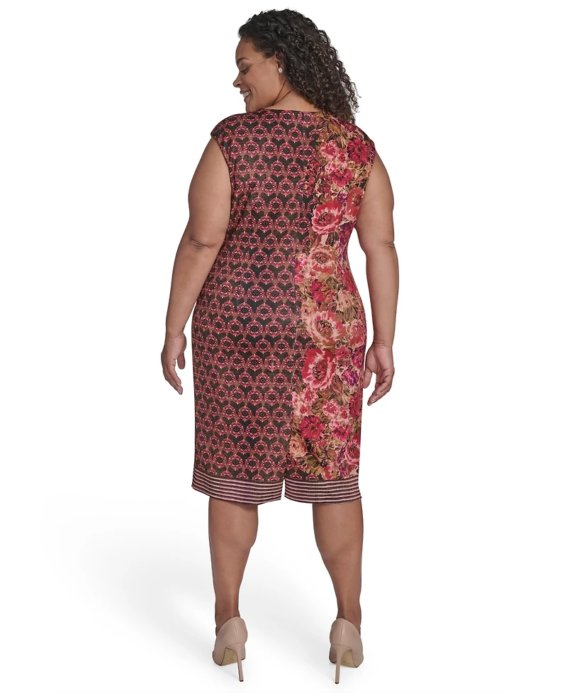 Vince Camuto Plus Placement Print Bodycon Midi Dress