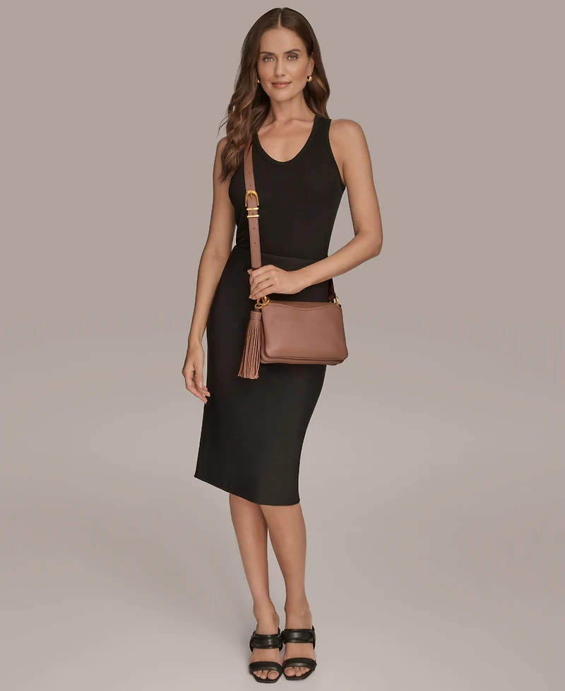 Donna Karan New York Glenwood Zippered Leather Crossbody with Tassel Detail
