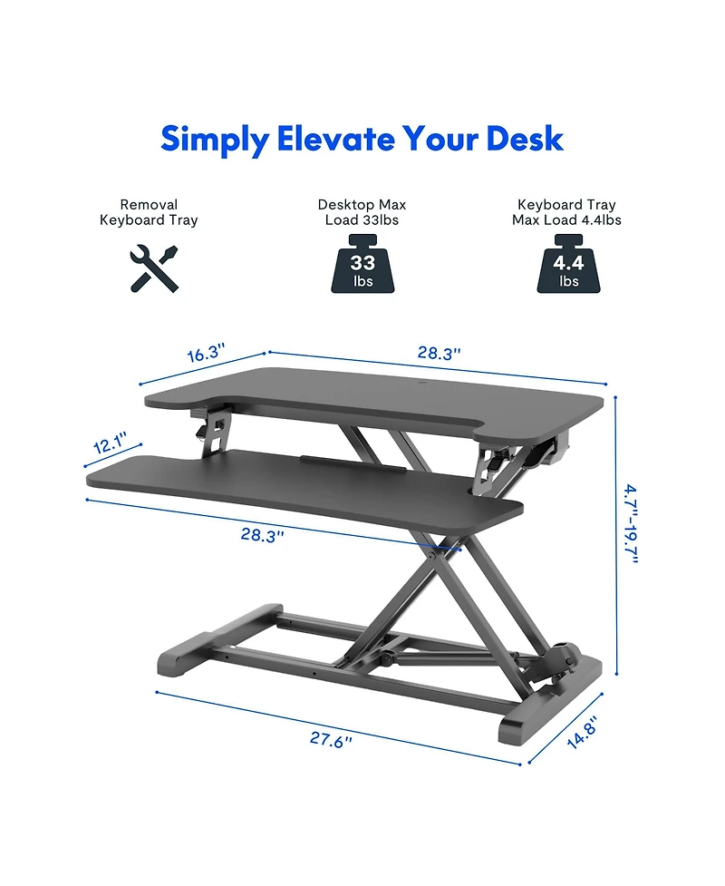 FlexiSpot M7 Series 28"W Manual Adjustable Standing Desk Converter, Black