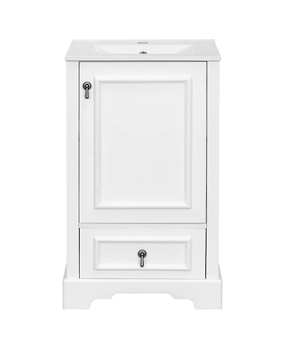 Casainc 20; Bathroom Vanity with Ceramic Sink, Soft-Close Door, U-Shaped Shelf, Drawer and Storage Rack