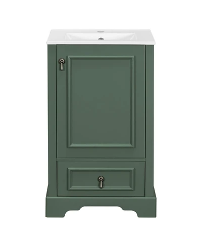 Casainc 20; Bathroom Vanity with Ceramic Sink, Soft-Close Door, U-Shaped Shelf, Drawer and Storage Rack