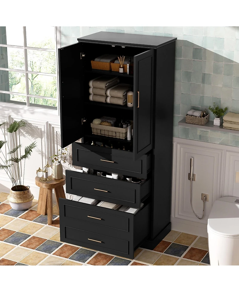 Casainc 72.2" Tall Freestanding Bathroom Cabinet with 3 Drawers, Adjustable Shelf, Soft-Close Doors and Steel Handles