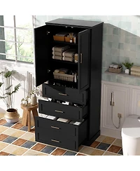 Casainc 72.2" Tall Freestanding Bathroom Cabinet with 3 Drawers, Adjustable Shelf, Soft-Close Doors and Steel Handles