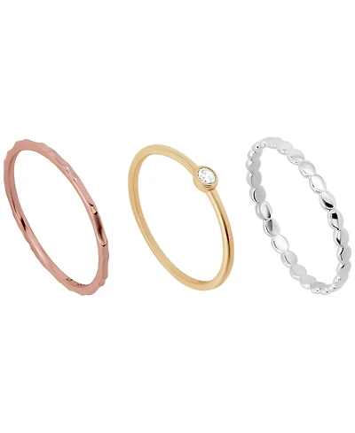 Macy's 3-Piece Cubic Zirconia Ring Set (0.12 ct. t.w.) in Tri Tone Sterling Silver