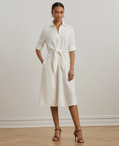 Lauren Ralph Lauren Petite 100% Linen Tie-Front Shirtdress