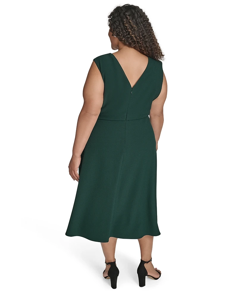 Vince Camuto Plus Asymmetric Neck Draped Midi Dress