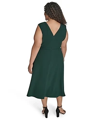 Vince Camuto Plus Asymmetric Neck Draped Midi Dress