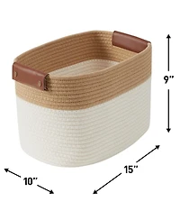 Ornavo Home 3 Pack Cotton Rope Shelf Storage Basket with Faux Leather Handles