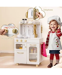 Mecale Kids Kitchen Set Pretend Play Kitchen with Stoves Faucet Sink Telephone Microwave and Oven-White