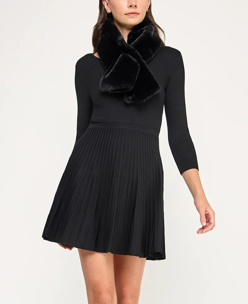 Bcx Juniors' 2-Piece V-Neck Fit and Flare Sweater Dress with Scarf Set