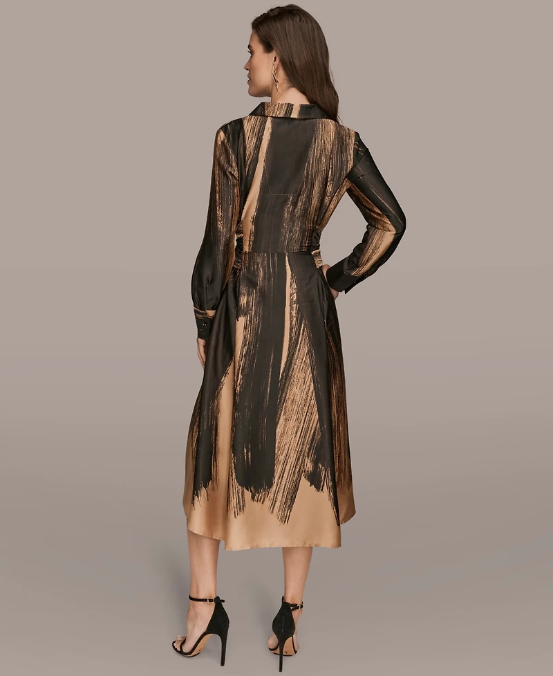 Donna Karan New York Women's Printed Long Sleeve Twist Waist Dress