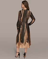 Donna Karan New York Women's Printed Long Sleeve Twist Waist Dress