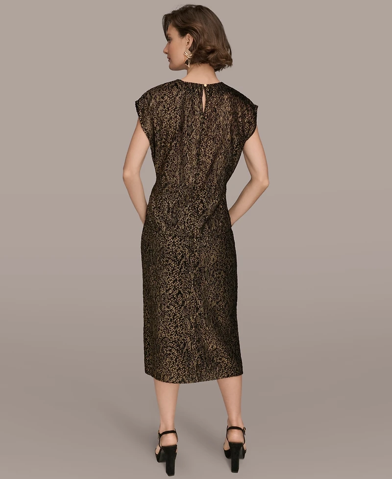 Donna Karan New York Women's Cap Sleeve Metallic Burnout Crewneck Top