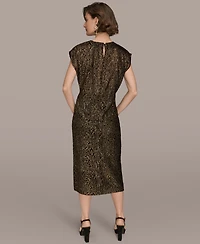 Donna Karan New York Women's Cap Sleeve Metallic Burnout Crewneck Top