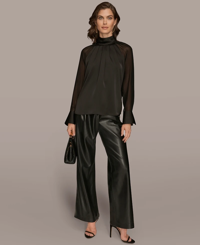 Donna Karan New York Women's High Neck Mix Media Blouse