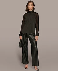 Donna Karan New York Women's High Neck Mix Media Blouse