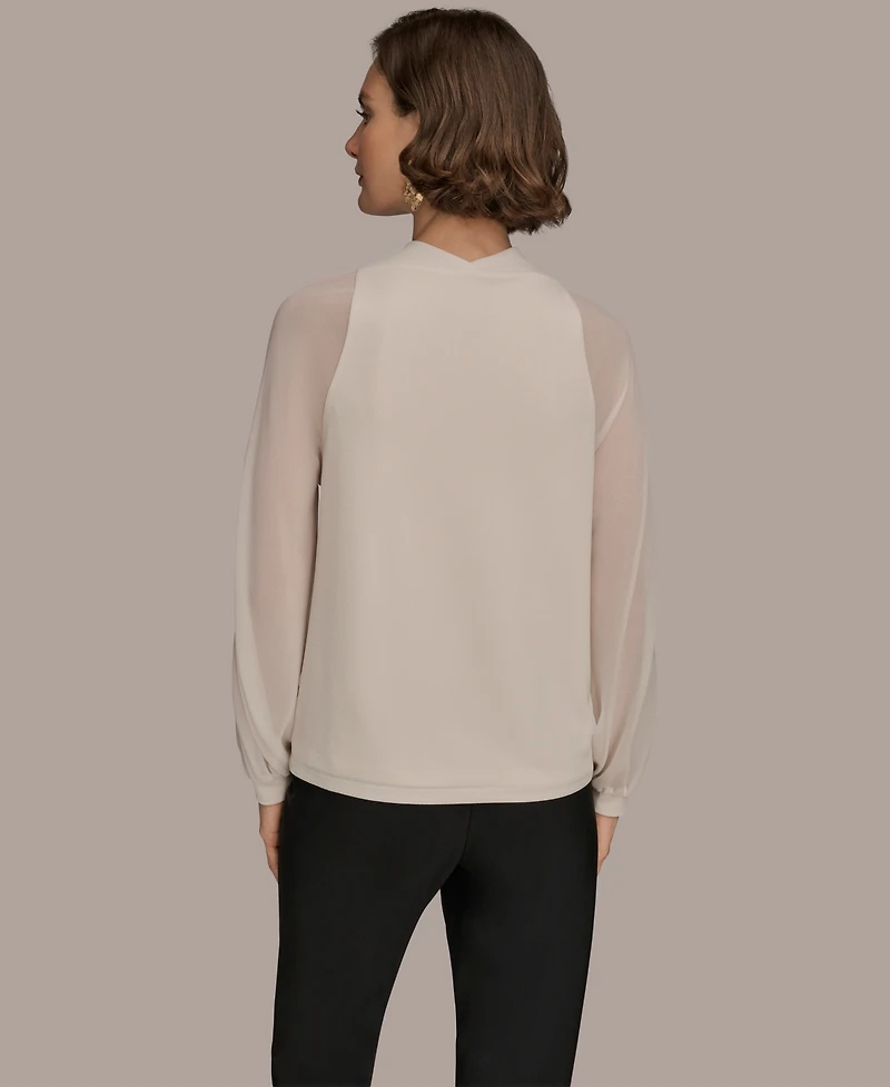 Donna Karan New York Women's Long Sleeve Mix Media Top