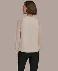 Donna Karan New York Women's Long Sleeve Mix Media Top