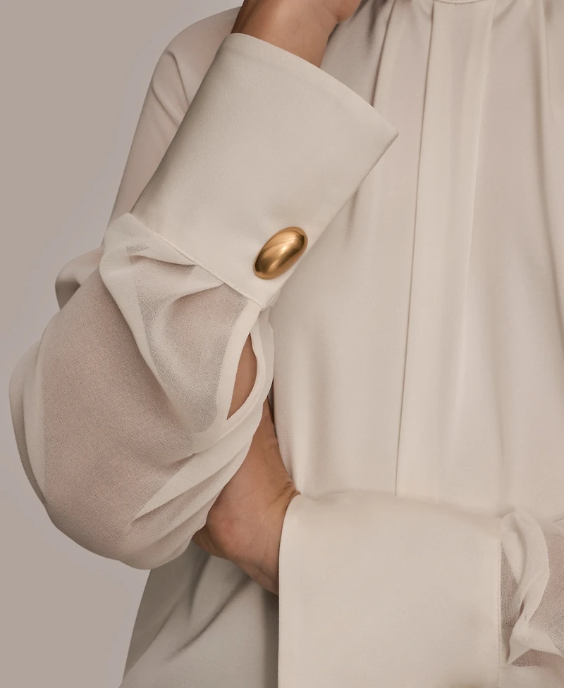 Donna Karan New York Women's High Neck Mix Media Blouse