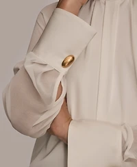 Donna Karan New York Women's High Neck Mix Media Blouse