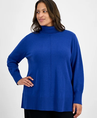 Jones New York Plus Size Pintuck Mock-Neck Long-Sleeve Sweater