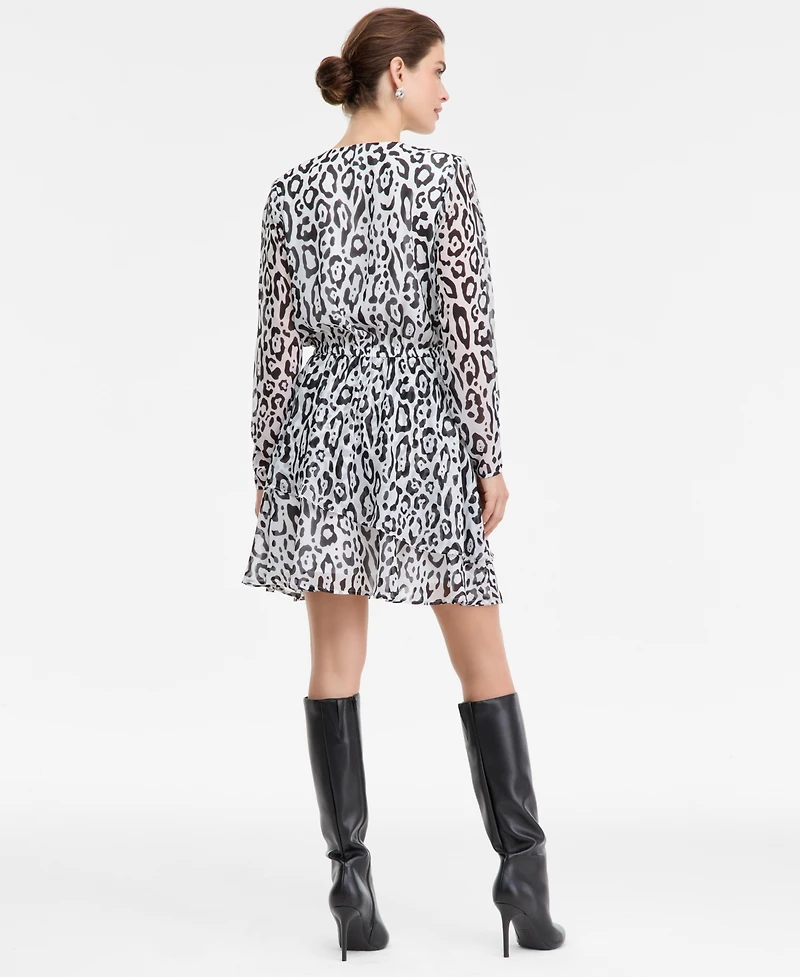 I.n.c. International Concepts Women's Printed Long-Sleeve Surplice Mini Dress, Macy's Exclusive