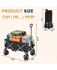 Heavy-Duty 600 lbs Folding Collapsible Wagon Cart with Wide Shock-Absorbing Wheels