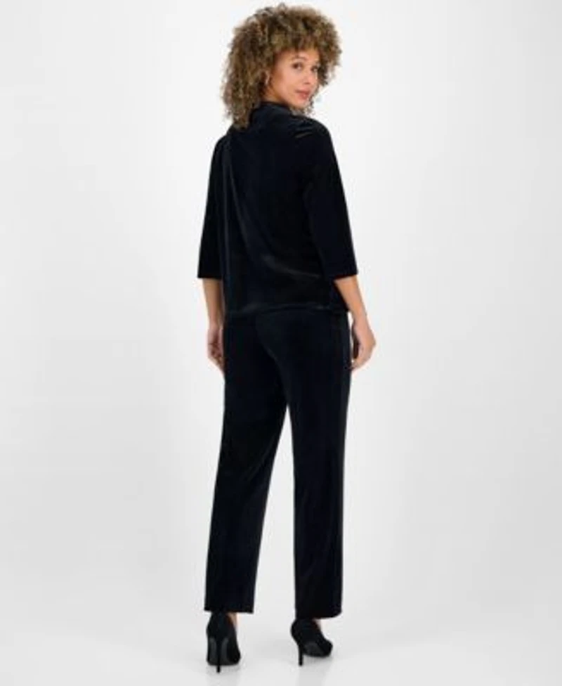 Kasper Womens Velvet Embellished Top Pull On Wide Leg Pants