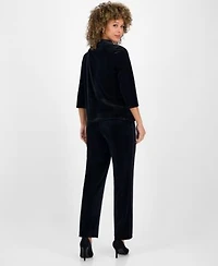 Kasper Womens Velvet Embellished Top Pull On Wide Leg Pants