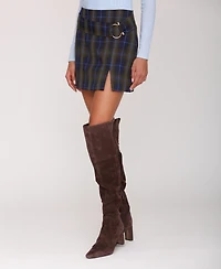 Avec Les Filles Women's Plaid Mid Rise Belted Mini Skirt