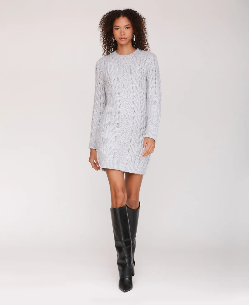 Avec Les Filles Women's Long Sleeve Cable Knit Mini Dress