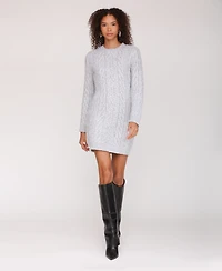 Avec Les Filles Women's Long Sleeve Cable Knit Mini Dress