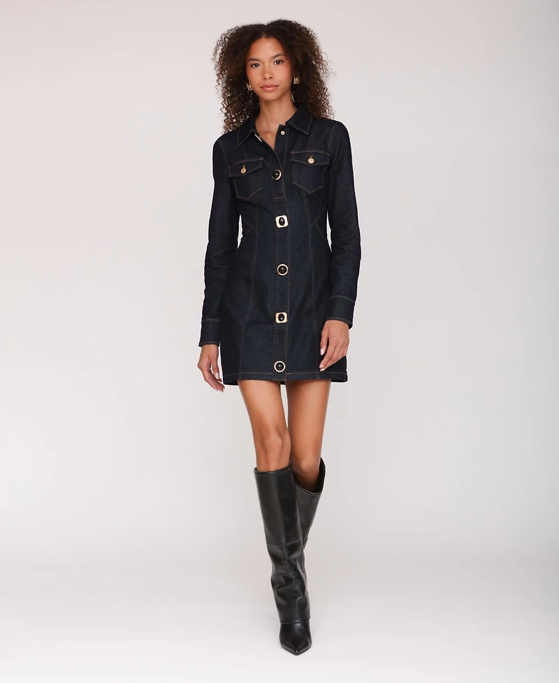 Avec Les Filles Women's Collared Mini Shirt Dress