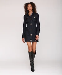 Avec Les Filles Women's Collared Mini Shirt Dress