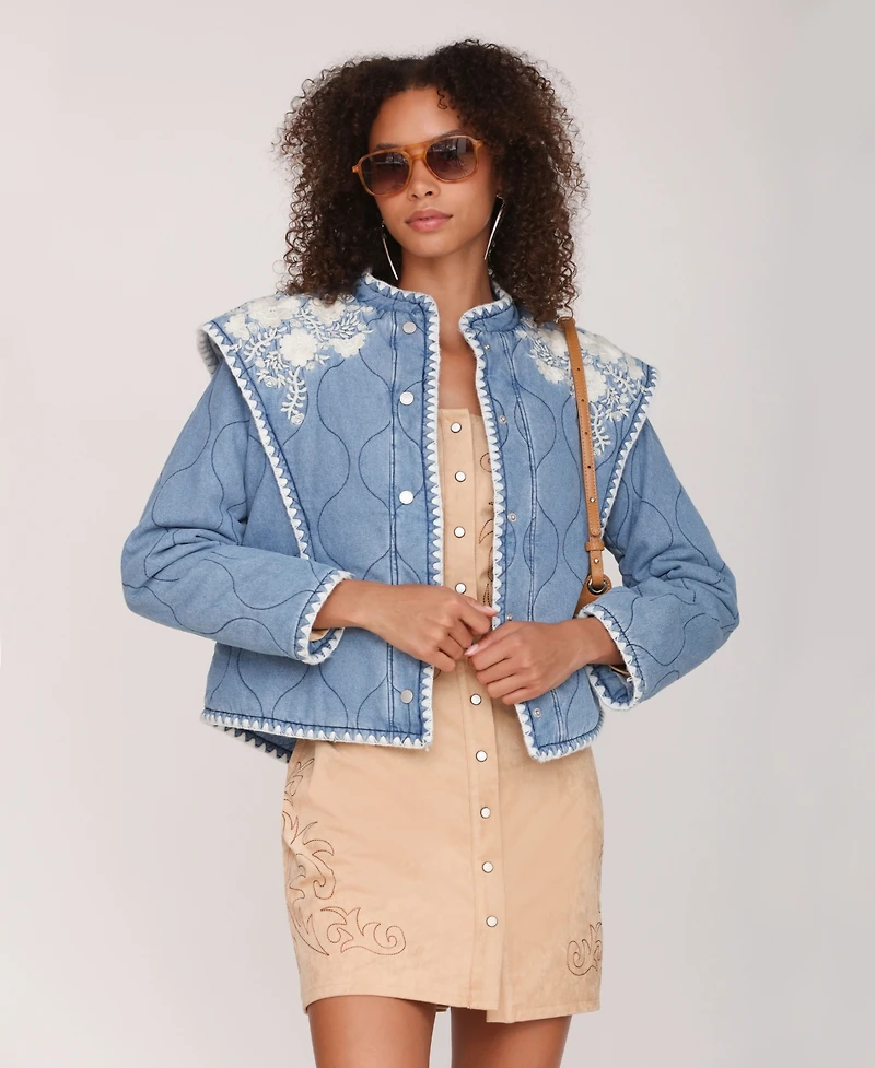 Avec Les Filles Women's Shoulder Flang Quilted Jacket
