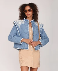 Avec Les Filles Women's Shoulder Flang Quilted Jacket