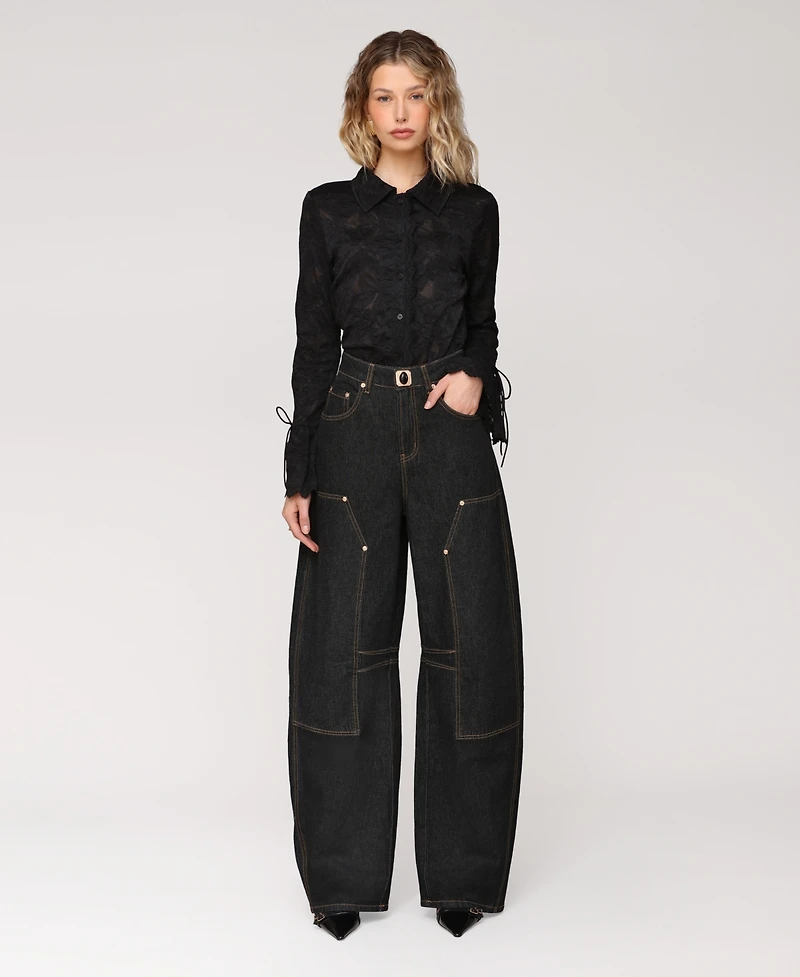 Avec Les Filles Women's Button Detail Barrel Leg Pants