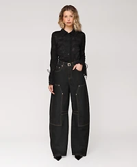 Avec Les Filles Women's Button Detail Barrel Leg Pants