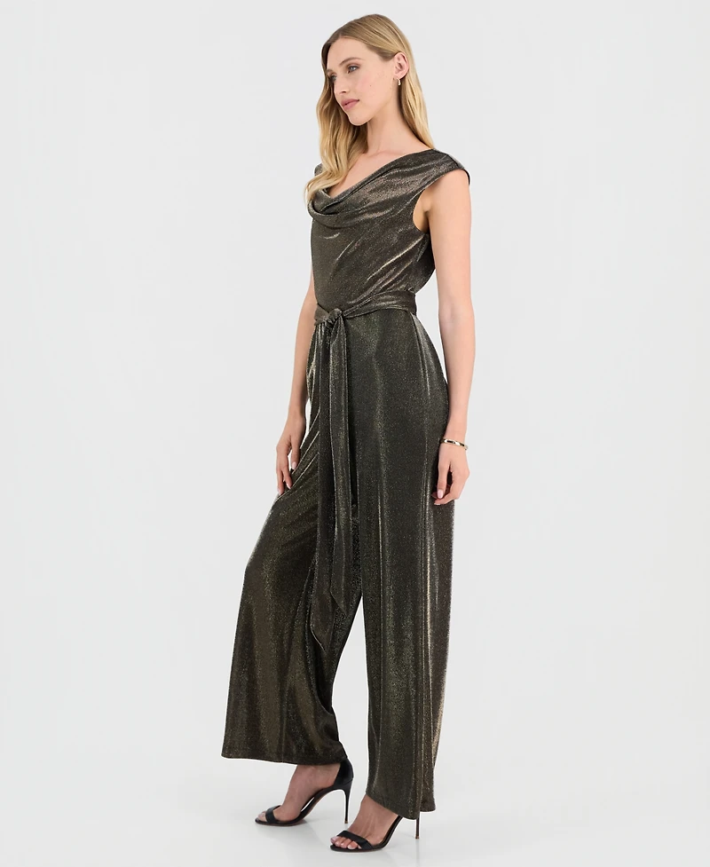 Connected Women's Metallic Cowl-Neck Jumpsuit