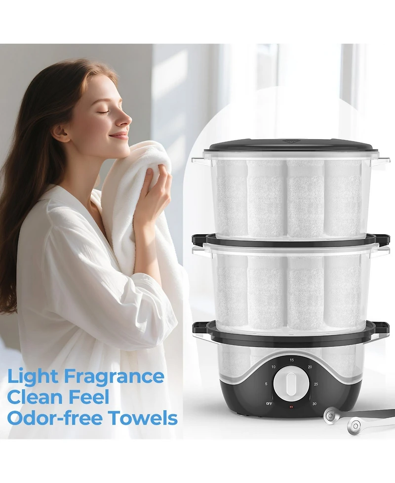 Sugift Large Capacity Hot Towel Warmer Towel Steamer with 2-Layer Baskets, 60-Min Timer, Auto Shut-Off