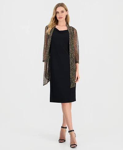 Connected Women's Metallic Jacket & Cowl-Neck Dress Set