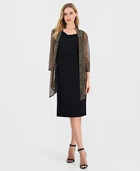 Connected Women's Metallic Jacket & Cowl-Neck Dress Set
