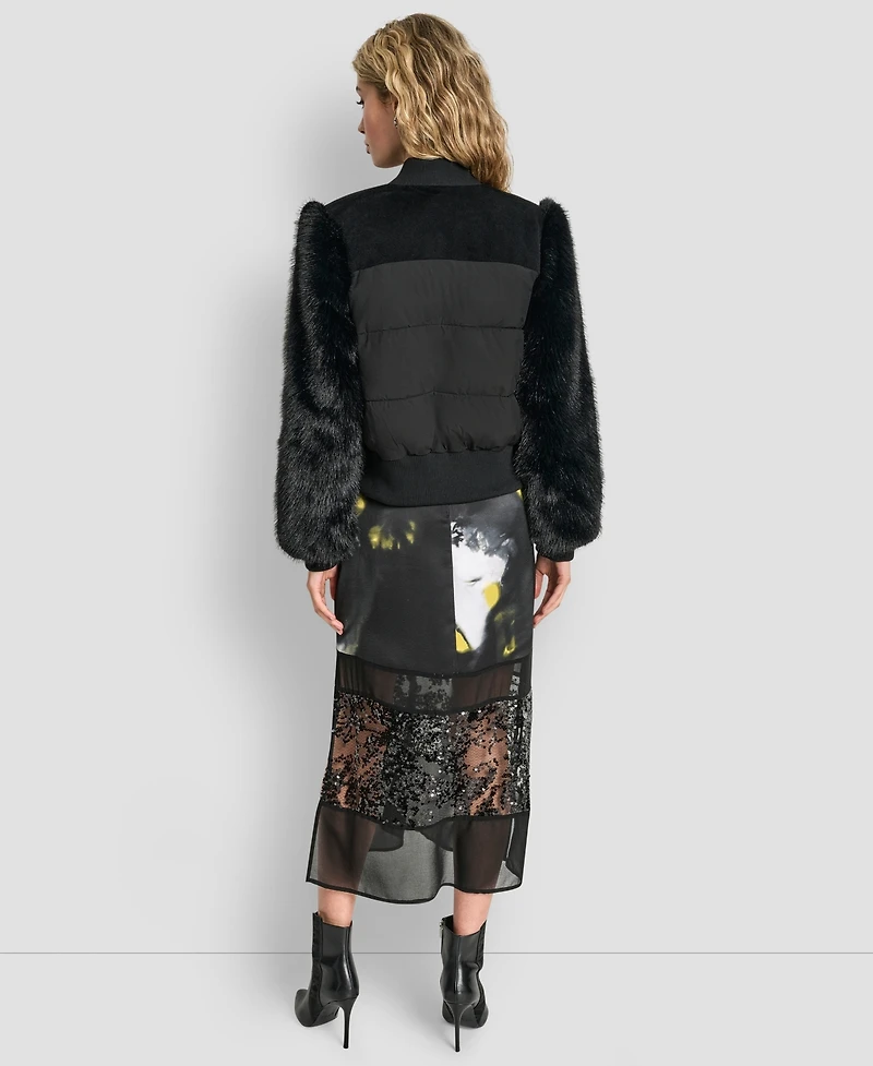 Dkny Women's Cropped Bomber Long Sleeve Jacket
