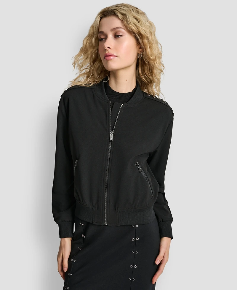 Dkny Women's Double Weave Grommet Bomber Long Sleeves Jacket